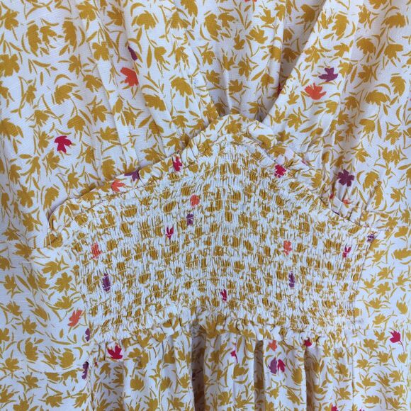 Free People Full Bloom Dress XS Floral Smocked Midi V-Neck Boho Cottage - Picture 9 of 16